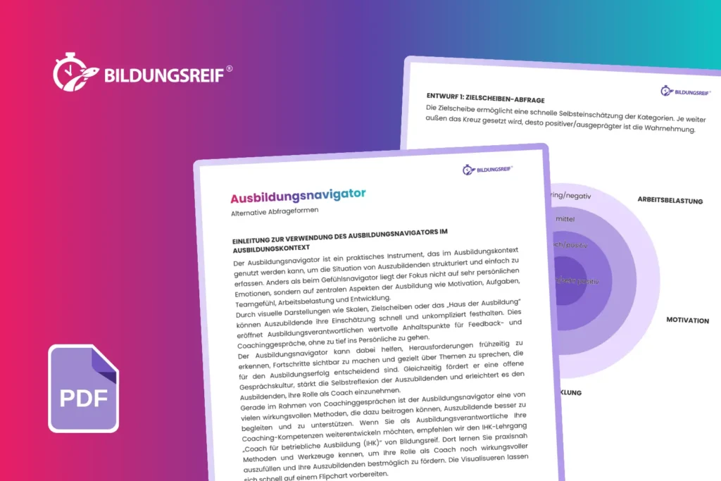 Der Ausbildungsnavigator hilft Ausbilder*innen, Motivation, Aufgaben und Entwicklung von Auszubildenden strukturiert zu erfassen – professionelles Tool aus der Ausbildungstoolbox.