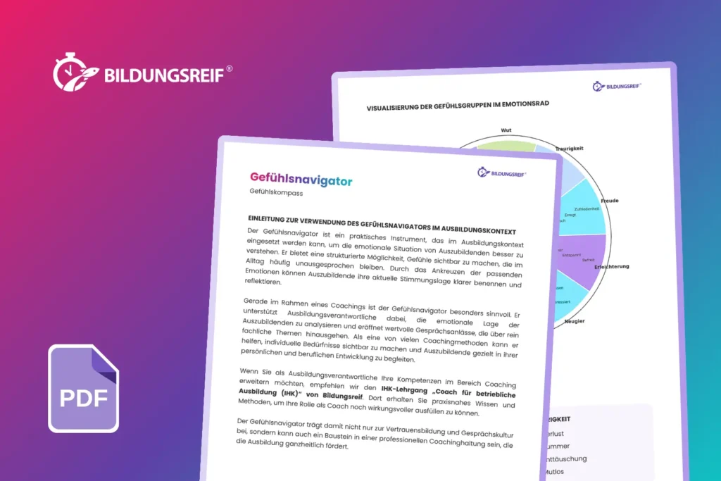 Gefühlsnavigator zur emotionalen Begleitung von Auszubildenden – unterstützt Ausbilder*innen beim Erkennen und Reflektieren von Stimmungen und Motivation.