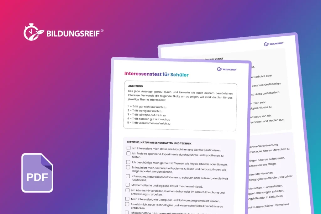 Interessenstest für Schüler*innen zur beruflichen Orientierung und Ausbildungswahl – praxisnahe Vorlage aus der Ausbildungstoolbox von Bildungsreif.